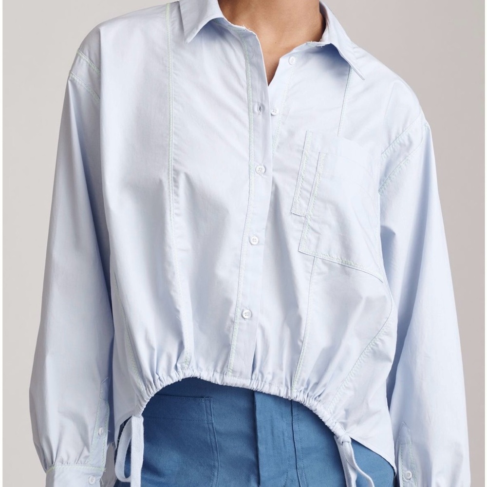 Anthropologie Pale Blue Button-Down Drawstring Hem Shirt
